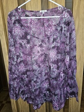 allen allen Sz 1x Purple Printed Long Sleeve Burnout Top